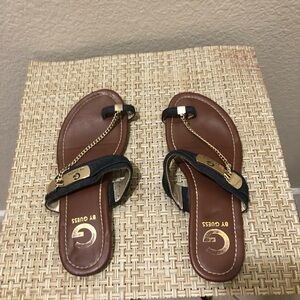Guess Women's Black and Gold Chain Sandals